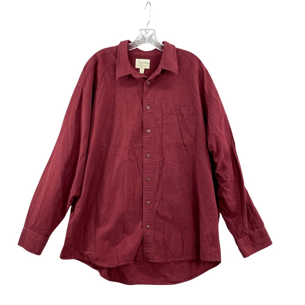 Cabela's Button Down Shirt Mens 2XL Tall Burgundy Excellent Cotton Wool Camping‎